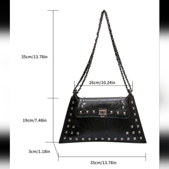 Punk Street Fashion Rivet Chain Decor Solid Color Vintage Elegant Shoulder - Picture 6 of 6